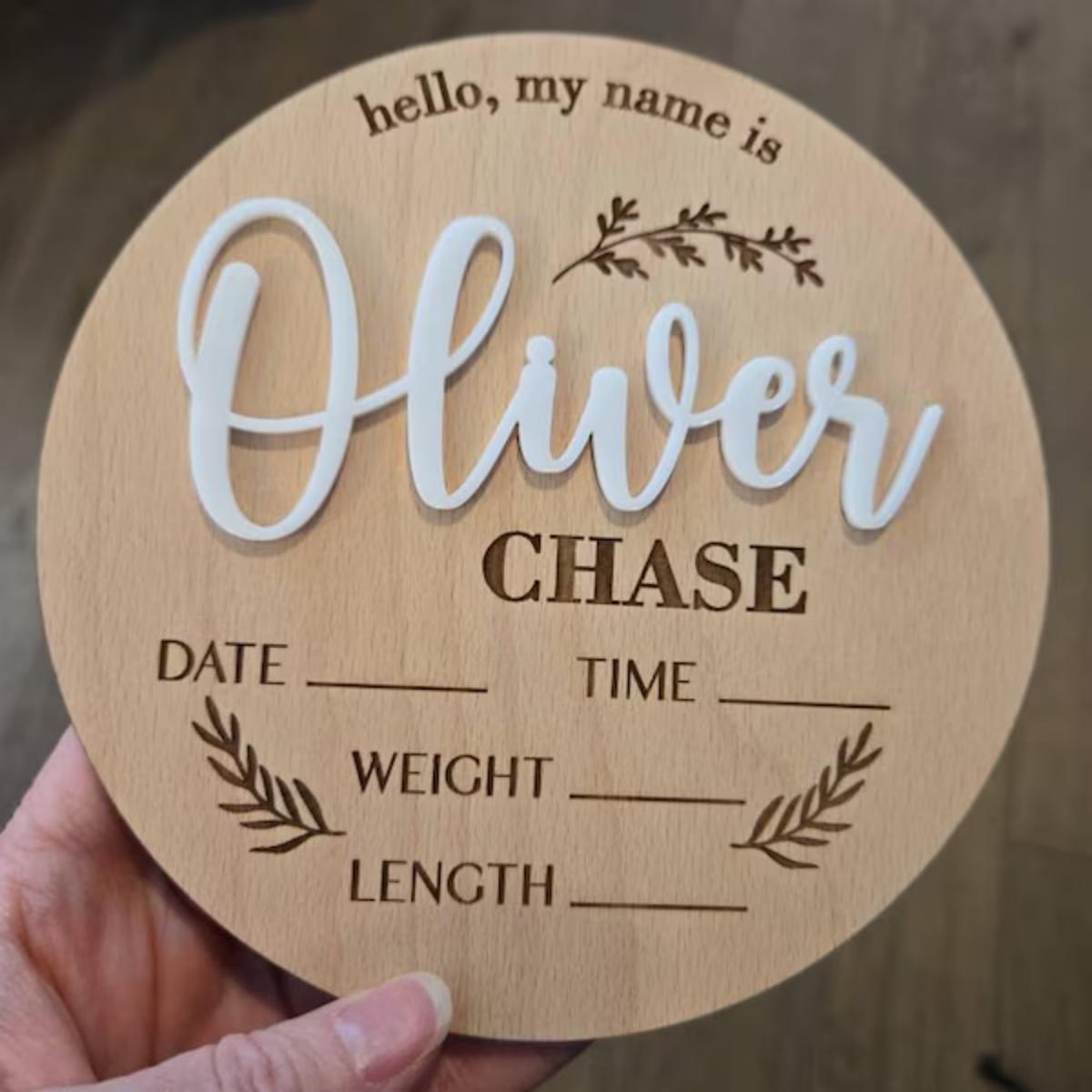 Home Christmas Decor - 1Pc Custom Baby Announcement Sign Wooden