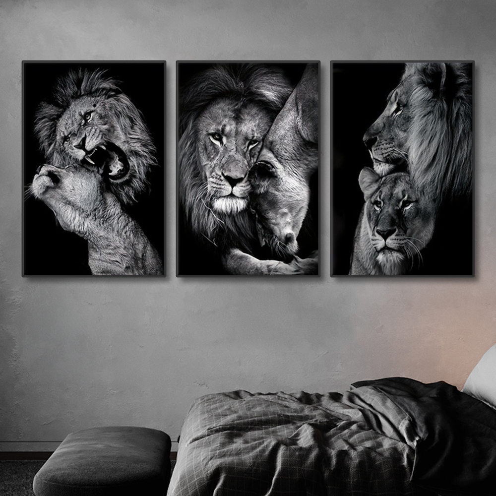 Home Decor Ikea - 3pcs Modern Lion Family Canvas Wall