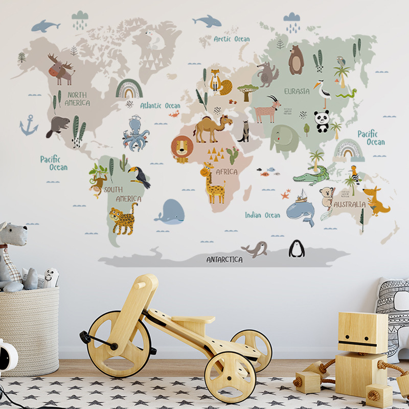 Animal World Map Children's Ro - Home Decor Wall Stickers review and price