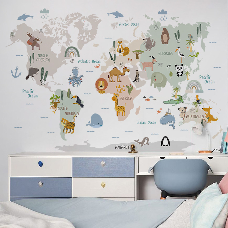 Animal World Map Children's Ro - Home Decor Wall Stickers review and price