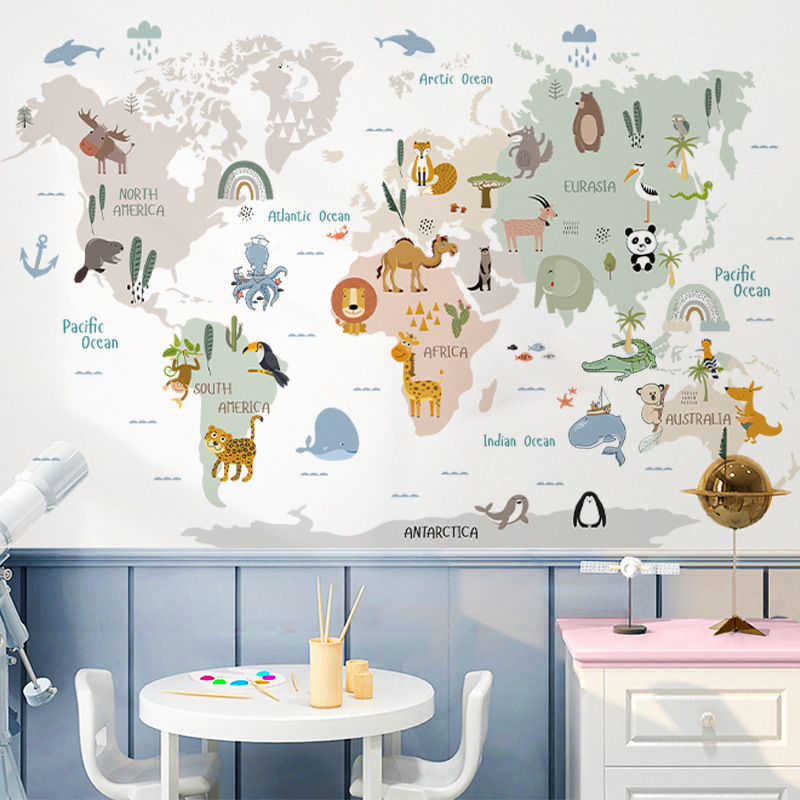 Animal World Map Children's Ro - Home Decor Wall Stickers review and price