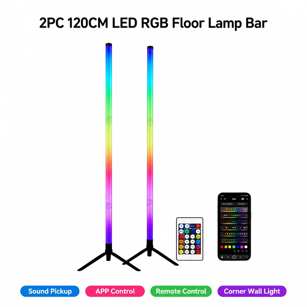 2PCS 120CM RGB Floor Lamp, Sou - Home Decor Lamp review and price
