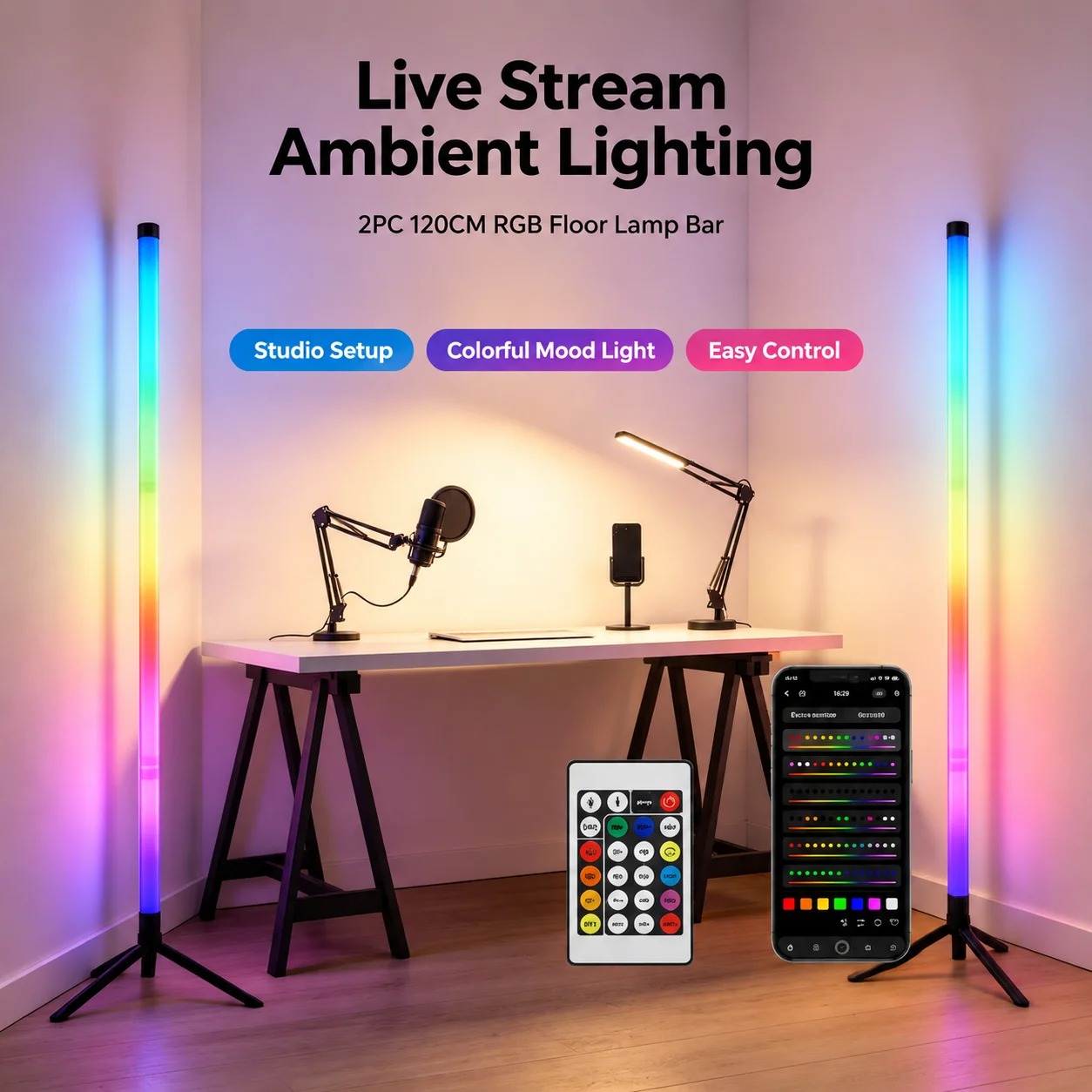 2PCS 120CM RGB Floor Lamp, Sou - Home Decor Lamp review and price