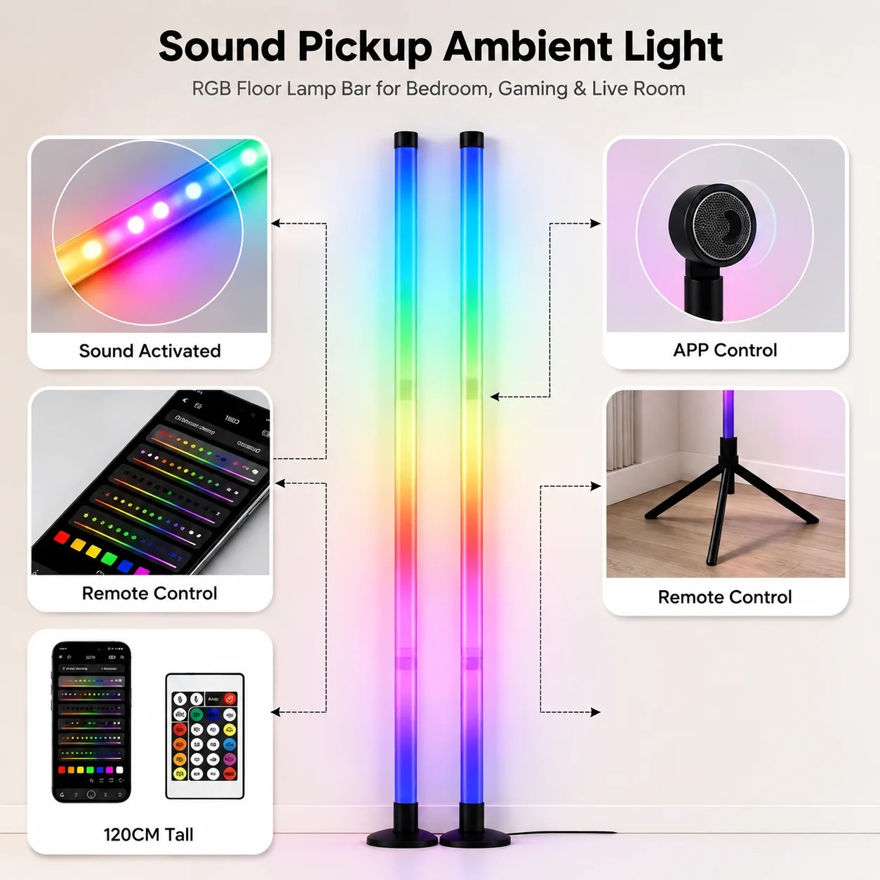 2PCS 120CM RGB Floor Lamp, Sou - Home Decor Lamp review and price