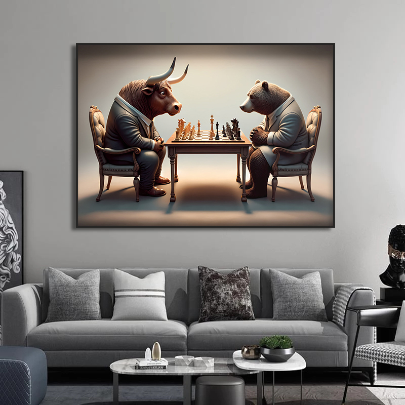 Bull and Bear Play Chess Wall  - Home Decor Exchange review and price